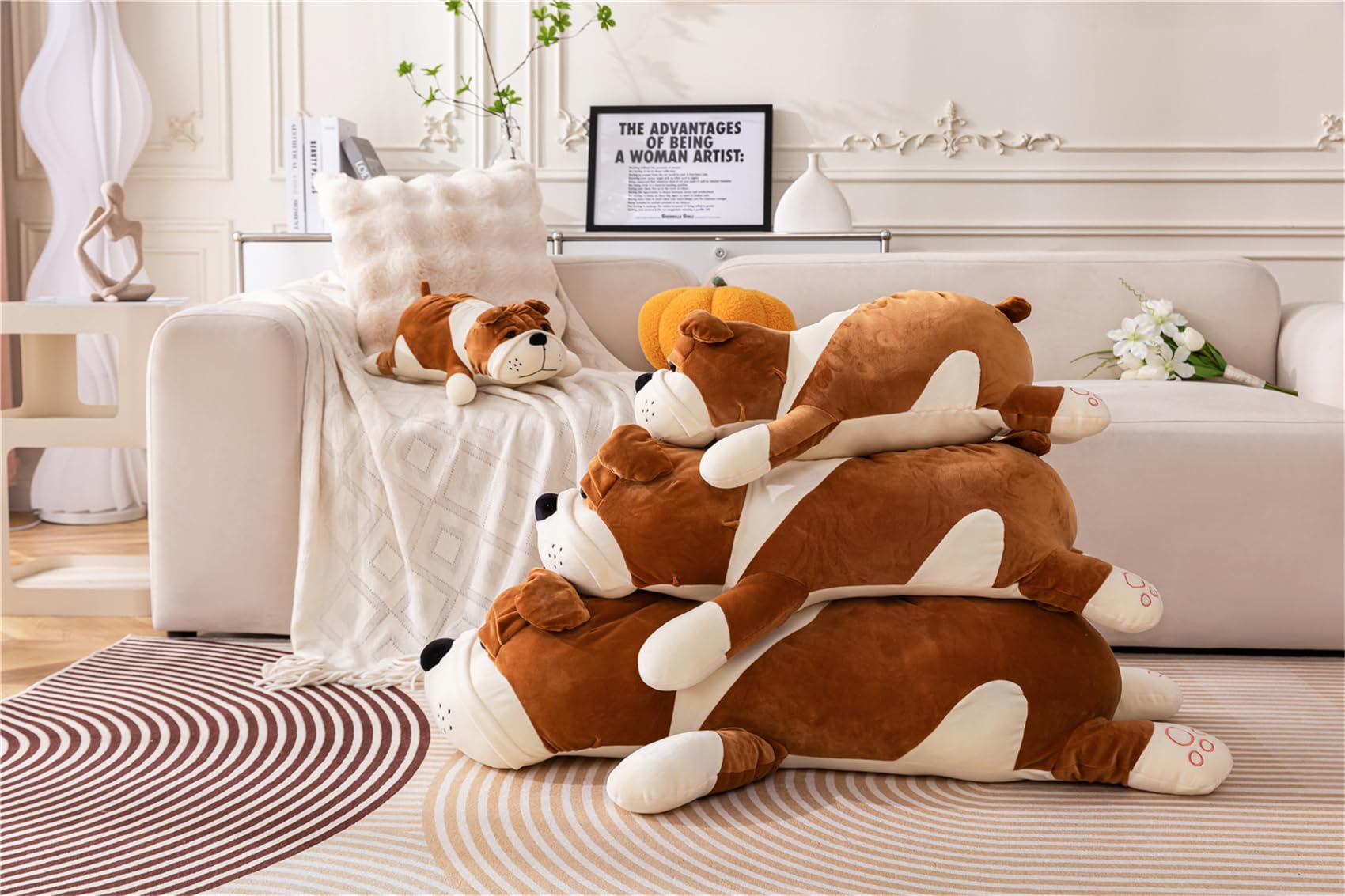 Rniuc Plush Dog Big Doll Cute Cartoon Soft Dog Big Pillow Long Throw Sleeping Pillow Doll Toy Pillow Plush Puppy Yellow 17.7In/4