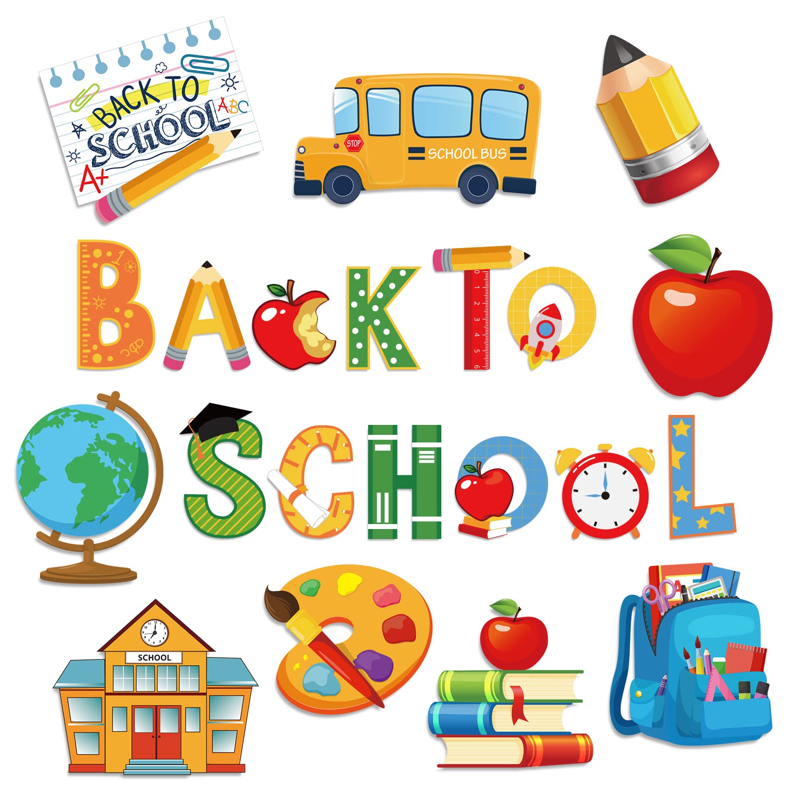 Whaline 51Pcs Back To School Cut-Outs With 100Pcs Glue Points First Day Of School Paper Cut Outs Bulletin Board Decoration For T