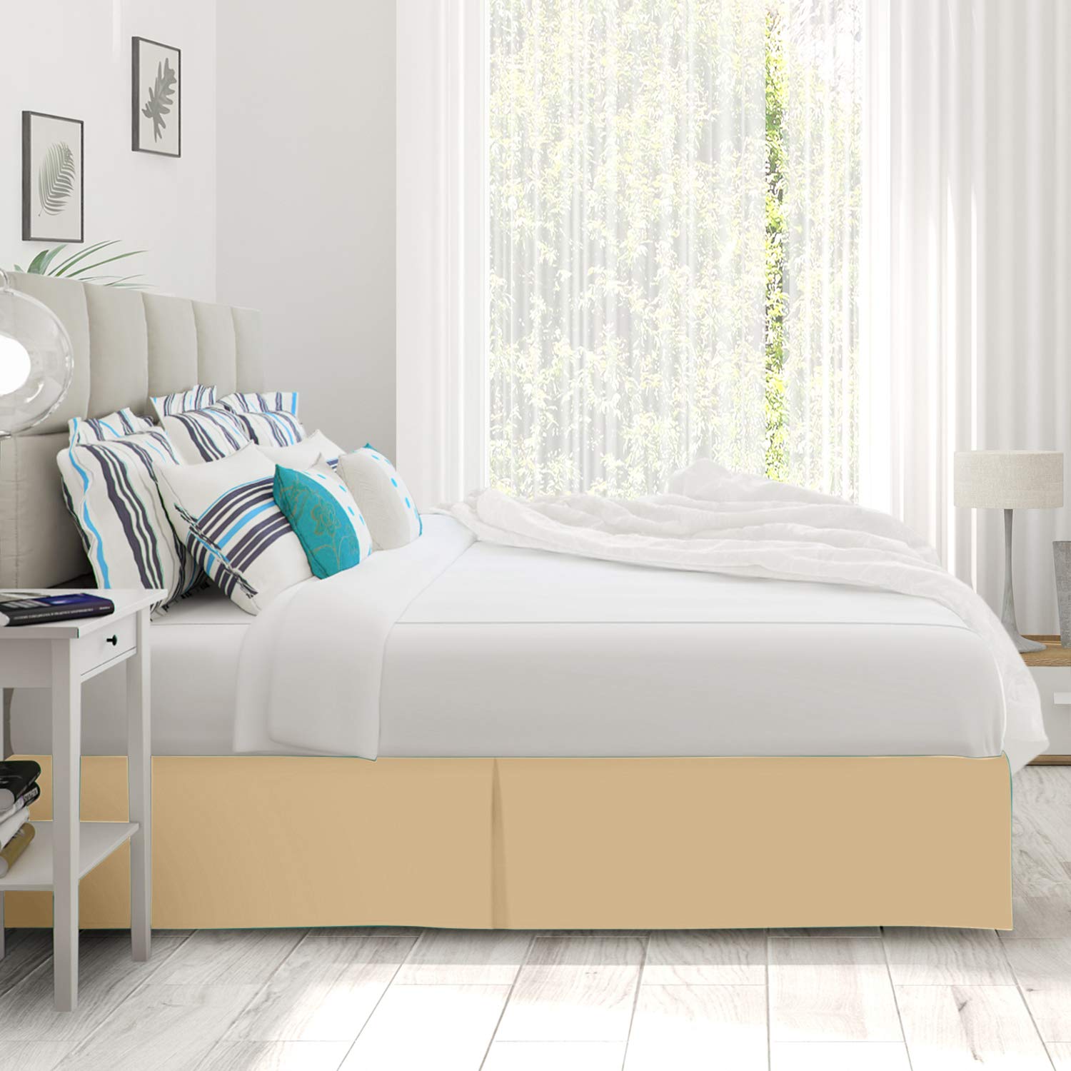 Nestl Gold Twin Xl Bed Skirt - Twin Xl Size Bed Skirt 14 Inch Drop - Brushed Microfiber Bed Skirts - Hotel Quality Pleated Bed Skirt - Shrinkage & Fade Resistant