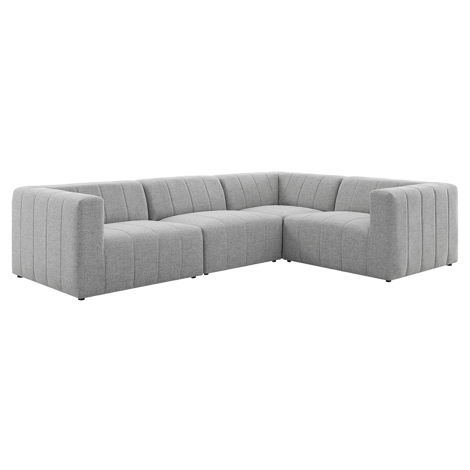 Modway Bartlett Channel Tufted Upholstered Sectional Sofa, 4-Piece L-Shape, Light Gray