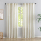 Ivory Natural Linen Blend Back Tab Curtains 90 Inches Long -2 Panels Set for Living Room Hook Belt Loops Pocket Draperies Light 