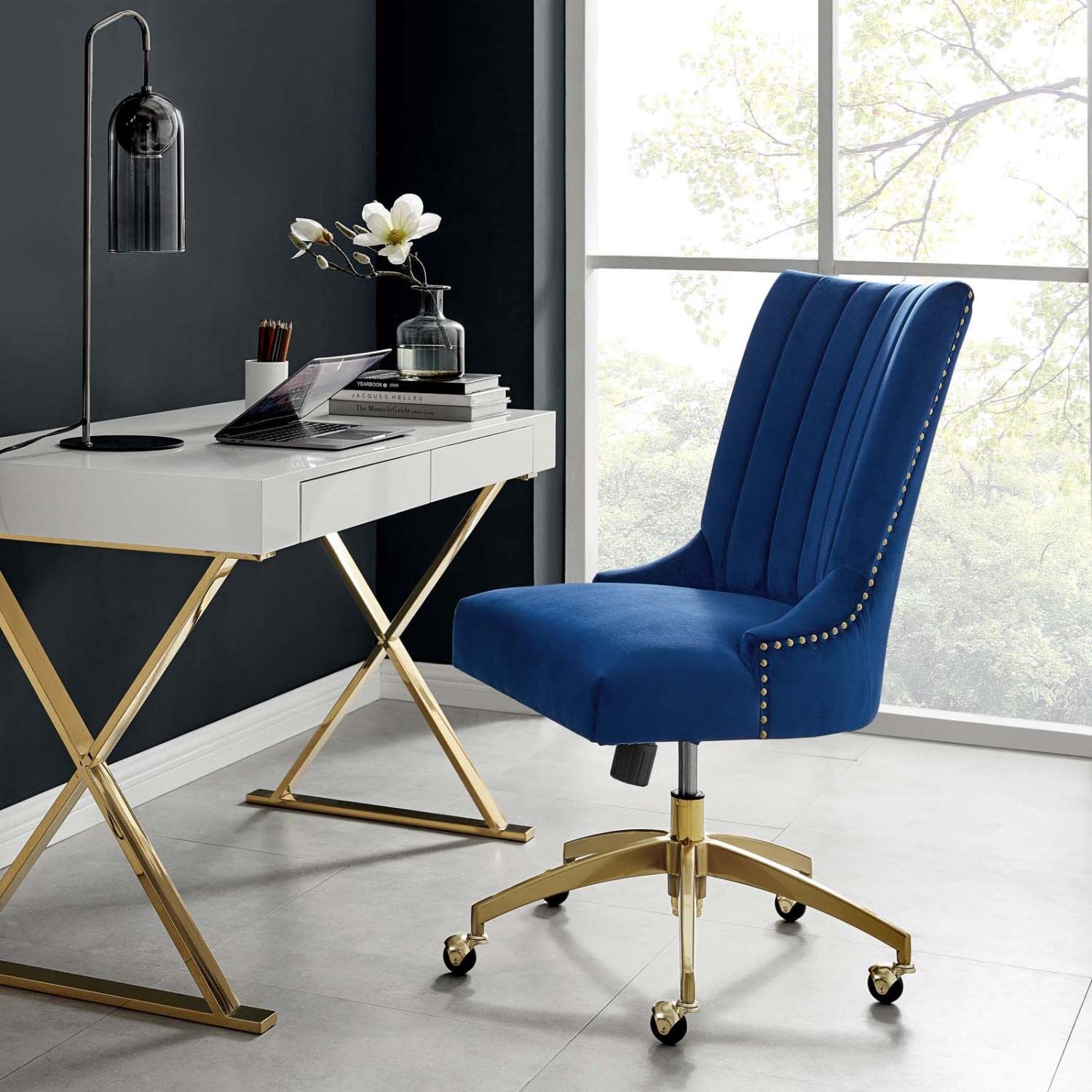 Modway Empower Channel Tufted Performance Velvet Office Chair, Gold Navy