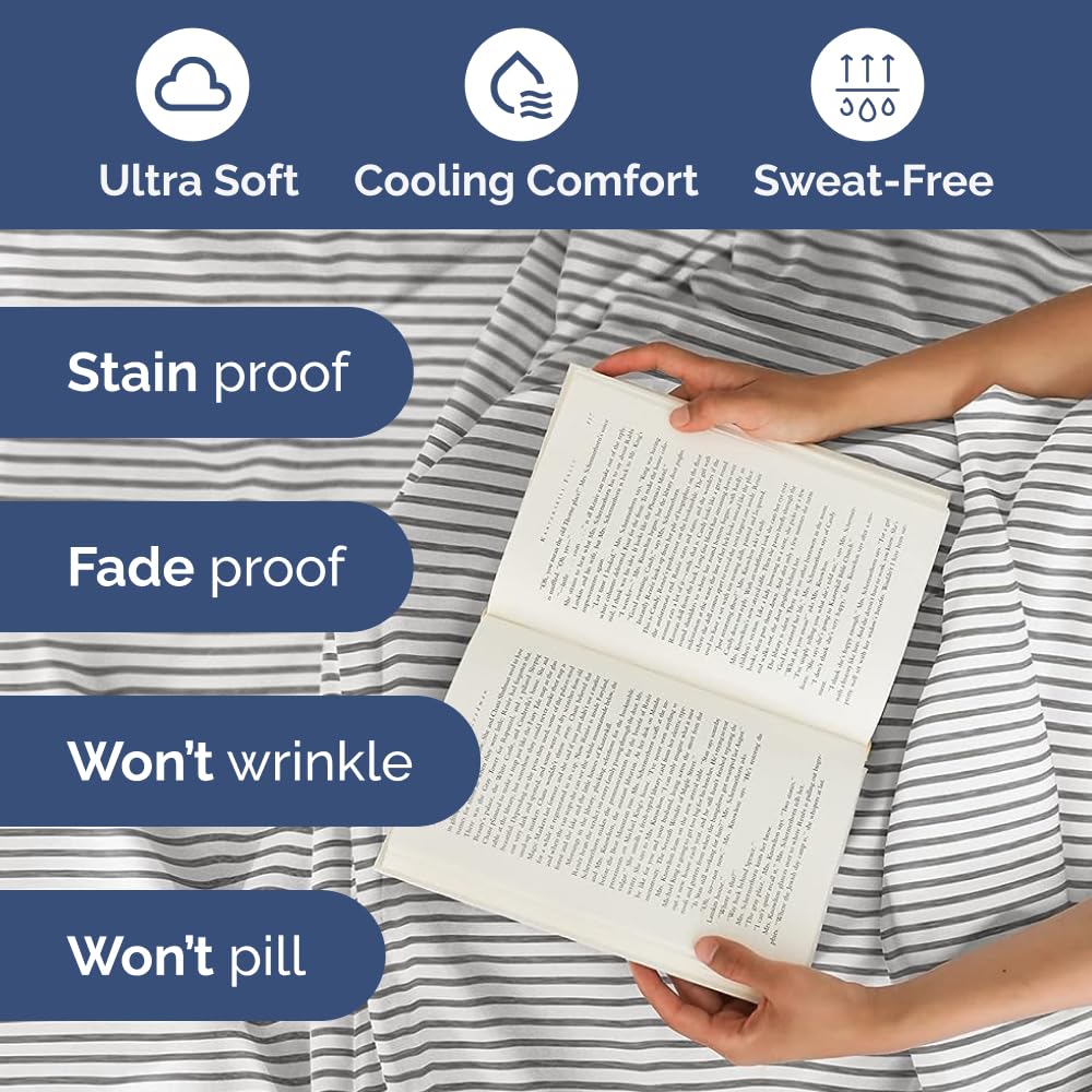 Extra Deep Pocket Cal King Sheets - 4 Piece Breathable & Cooling Bed Sheets - Hotel Luxury Bed Sheet Set - Soft, Wrinkle Free & Comfy - Easily Fits Extra Deep Mattresses - Grey Striped Sheets Set