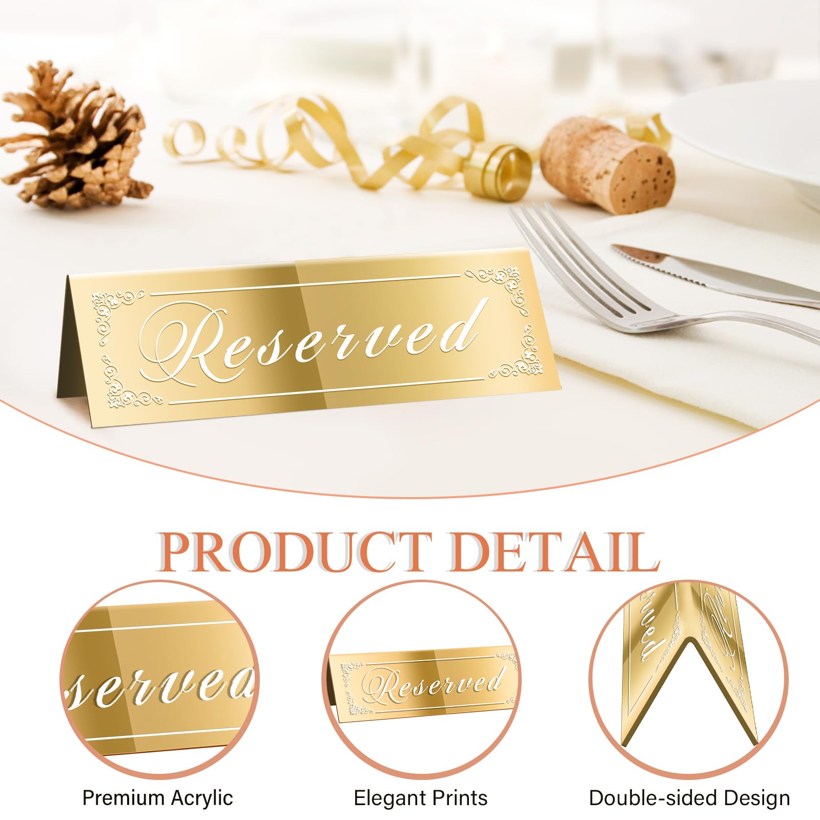 Cwjcytnsn 12Pcs Reserved Table Signs, Gold Reserved Signs For Wedding, Acrylic Double-Side Reserved Seating Signs, Mirrored Gues