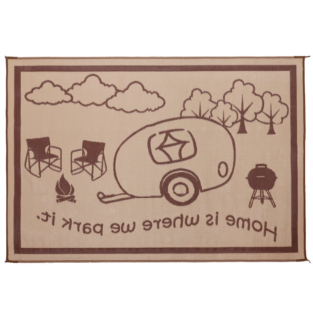 Stylish Camping Ming'S Mark Rh8117 Reversible Rv Home Mat - 8' X 11', Brown/Beige