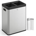SONGMICS 2 x 6.6 Gallon Open Top Trash Can, Dual Compartment Garbage Can for Waste and Recycling, Stainless Steel, Trash Bin for