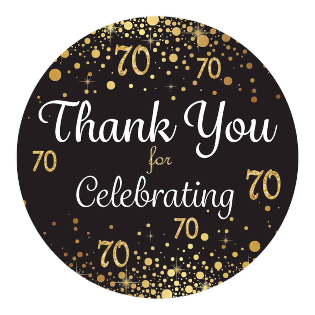 Black And Gold 70Th Birthday Thank You Stickers - 1.75 In - 40 Labels