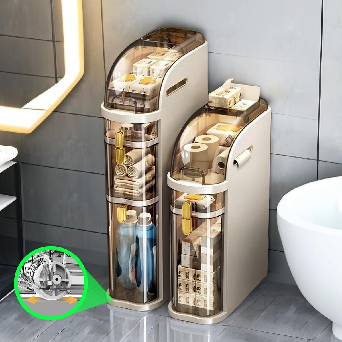MOSAMNI 3-Tiers Slim Bathroom Storage Cabinet, Narrow Bathroom Storage, Plastic Waterproof Bathroom Storage Organizer for Small 