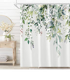 Bivinar Green Eucalyptus Leaves Shower Curtain, Watercolor Plant Floral Bathroom Shower Curtain, Fabric Waterproof Botanical Sho