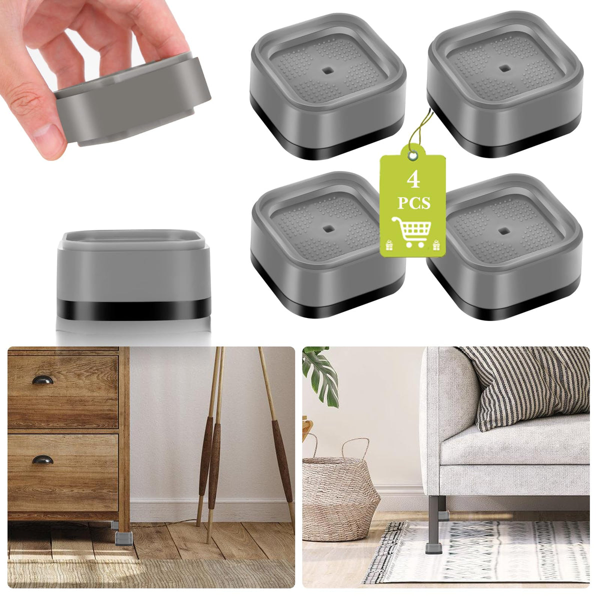 Yookwutar 4 Pack Furniture Risers 1 Inch, Adjustable Bed Risers Heavy Duty For Table Desk Couch Chair Sofa Cabinet Bed Legs Dorm