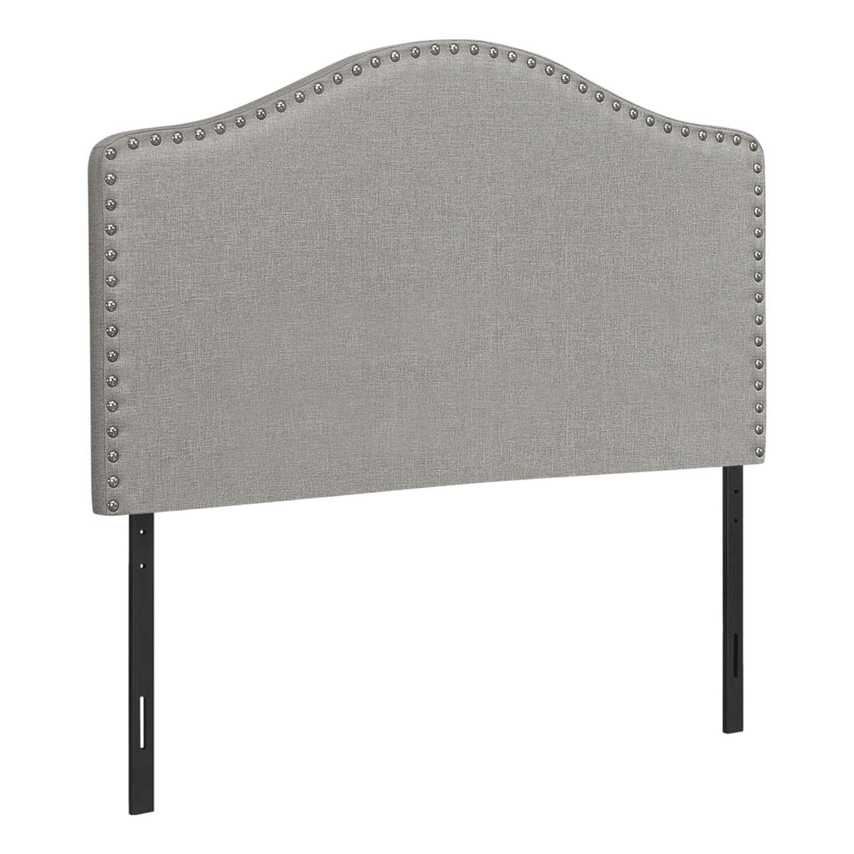 Monarch Specialties Linen-Look Upholstered Headboard-Curved Top Nailhead Trim Platform, Twin, Grey