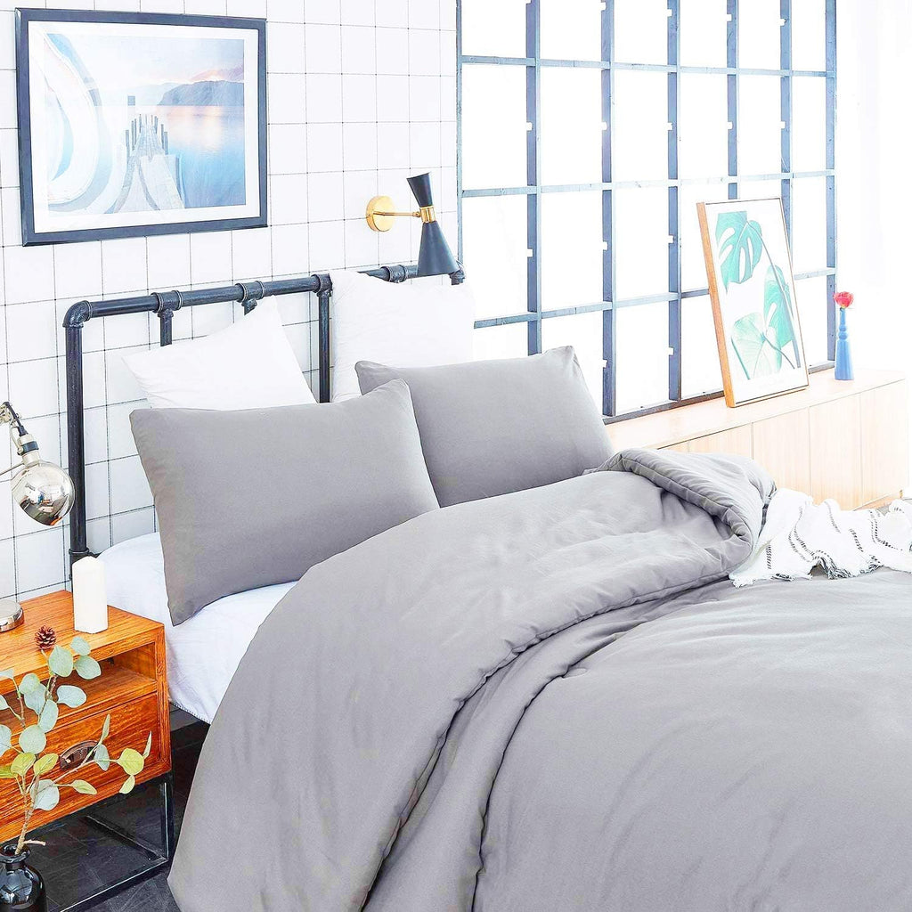 Houseri Grey Comforter Full Size Light Gray Bedding Comforter Sets Silver Grey Bed Comforter Full For Teen Boys Girls Solid Grey