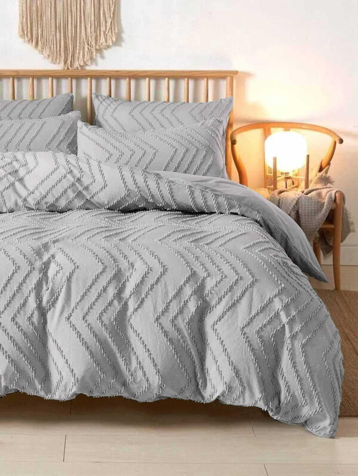 Nanko Queen Comforter Set Grey Tufted Jacquard Boho Soft Shabby Chic Reversible Down Alternative Microfiber Bedding - Duvet And