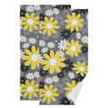 HATESAH 2 Pack Vintage Daisy Hand Towels,Microfiber Absorbent Abstract White Yellow Floral Bathroom Towels,Quick Drying Black Gr