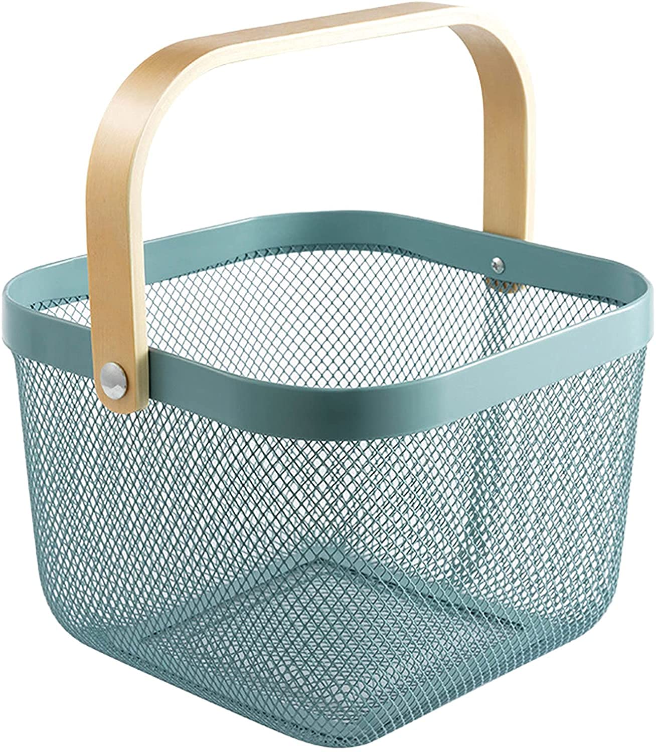 Luxansa Metal Mesh Basket, Storage Organizer Basket MultiFunctional Hanging Kitchen Baskets Fruit Basket Bin With Bamboo Handle