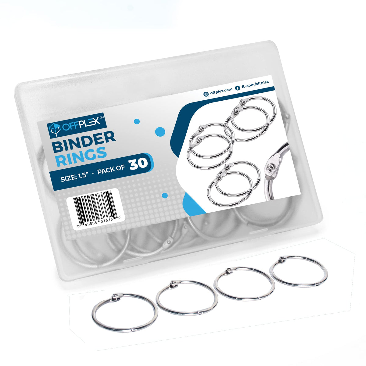Offplex Loose Leaf Binder Rings 1.5 Inch (30 Pack) - Sturdy Book Rings For Office, School Or Home, Metal Rings, Index Card Rings
