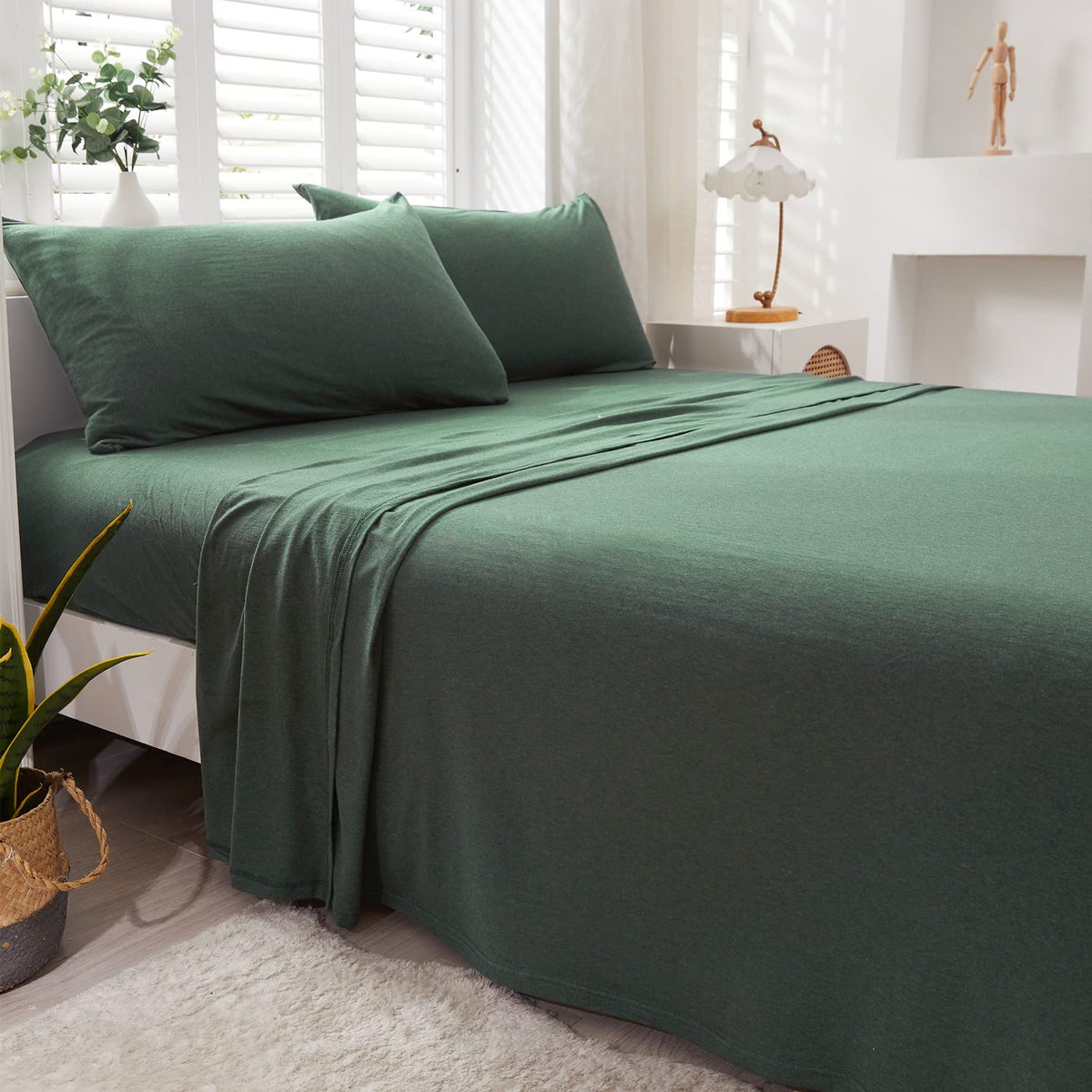 Lifetown 100% Jersey Knit Cotton Bed Sheet Ultra Soft T-Shirt Feel Bedding Sheet 1 Piece Flat Sheet Breathable Wrinkle-Free (For