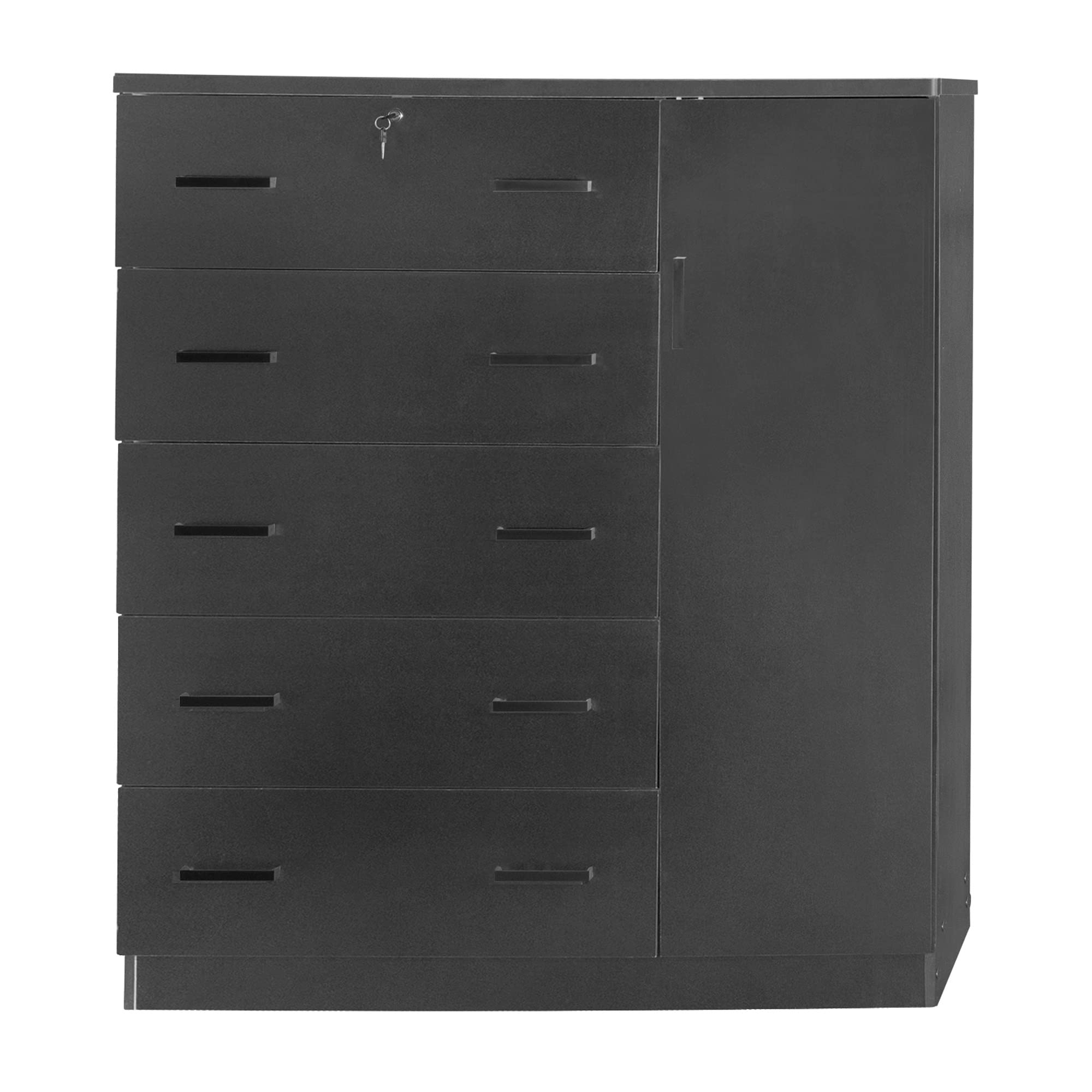 Better Home Products JCF Sofie 5 Drawer Wooden Tall Chest Wardrobe in Black
