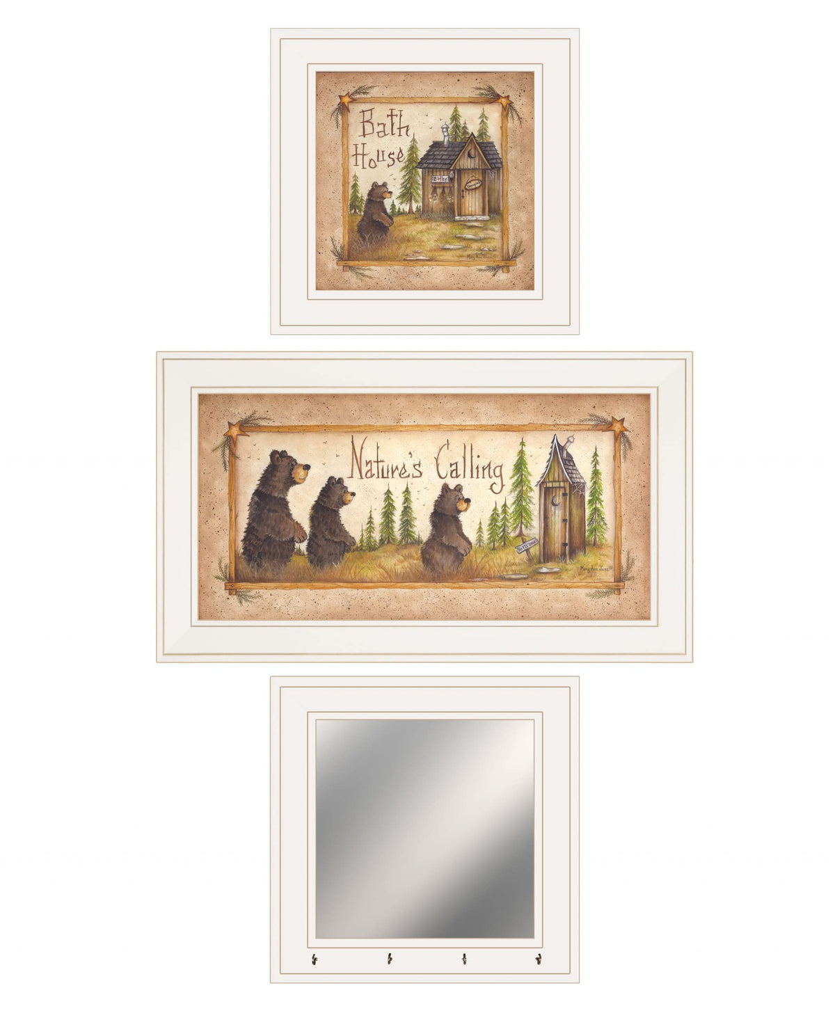 Set Of Three Nature Bath 1 White Framed Print Wall Art