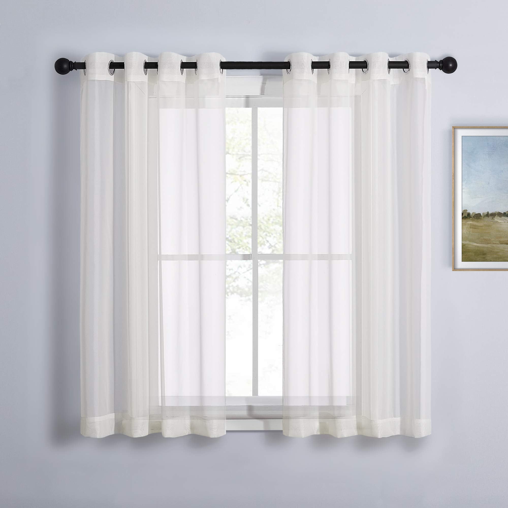 Nicetown Voile Sheer Texture Beige Window Curtains 45 Inch Length, Grommet Chic Elegant Sheer Curtain Drapes Light Filtering For