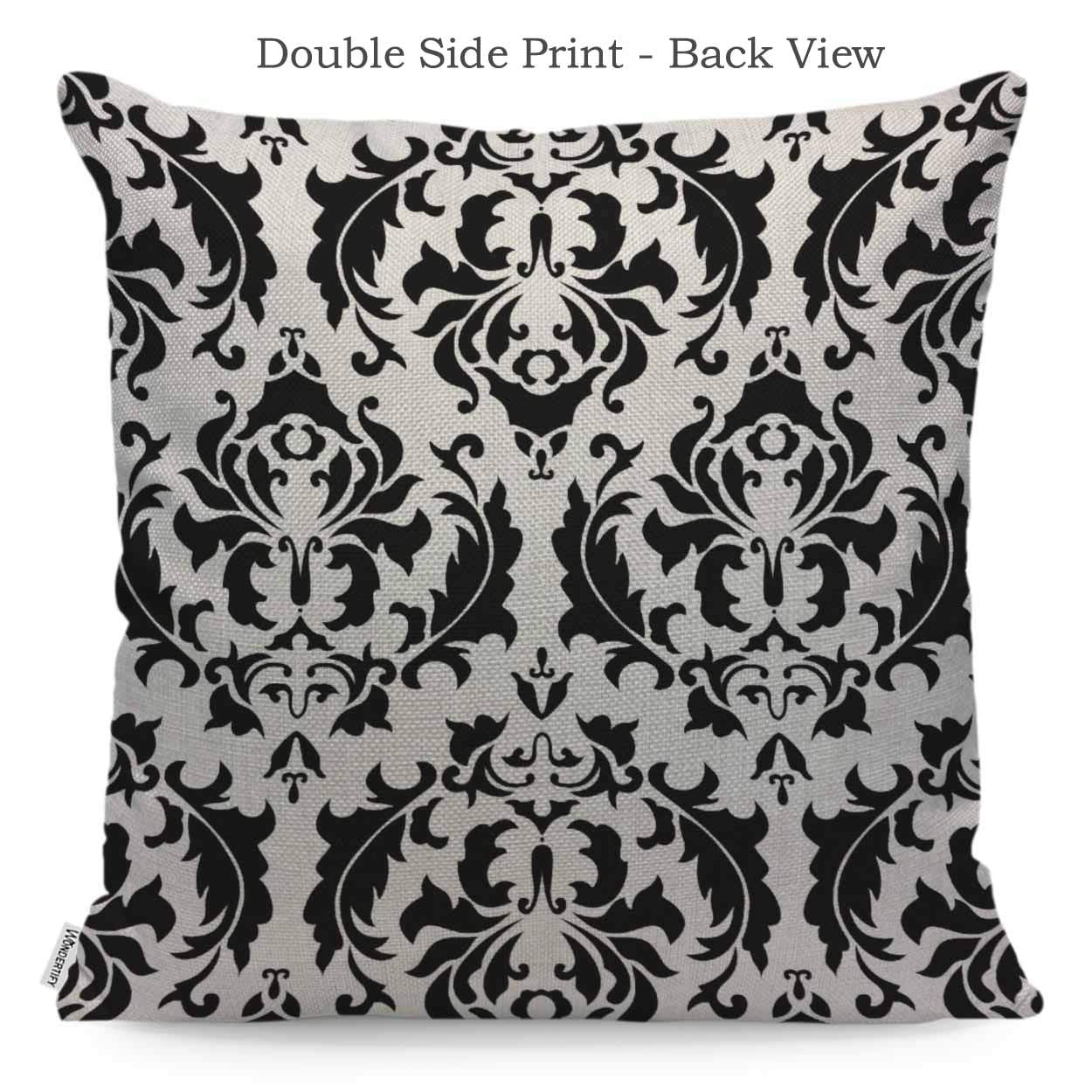 Wondertify Throw Pillow Cover Case Black And White Damask American - Soft Linen Pillow Case For Decorative Bedroom/Livingroom/Sofa/Farm House - Couch Pillow Cushion Covers 18X18 Inch 45X45 Cm