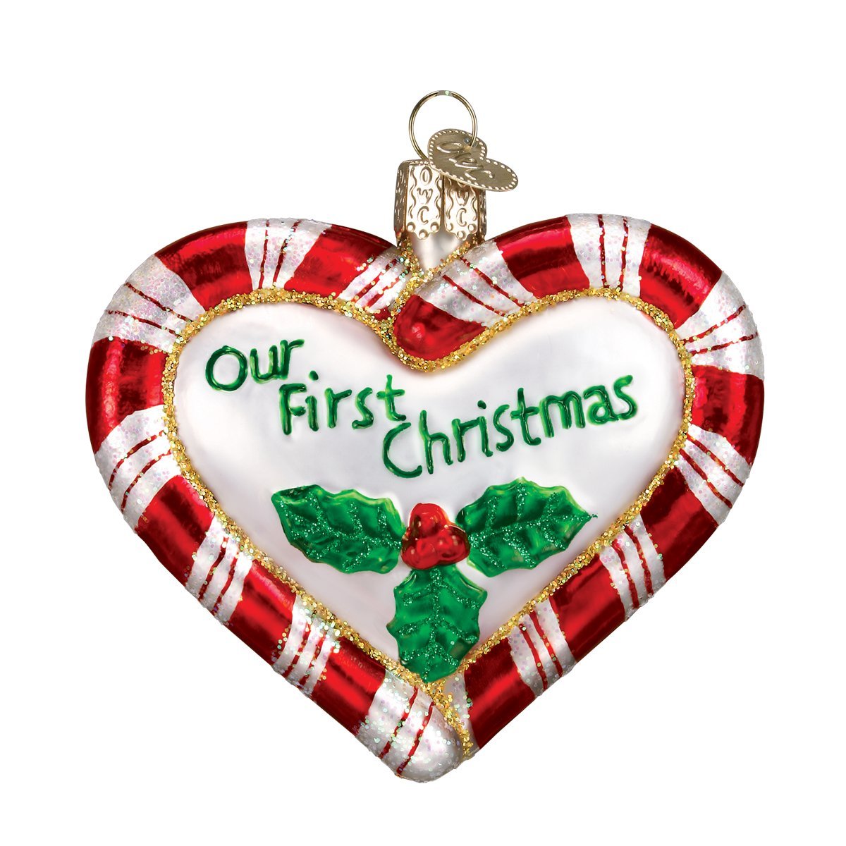 Old World Christmas Ornaments: Peppermint Candy Glass Blown Ornaments for Christmas Tree, Peppermint Heart, Multicolor, 3.000