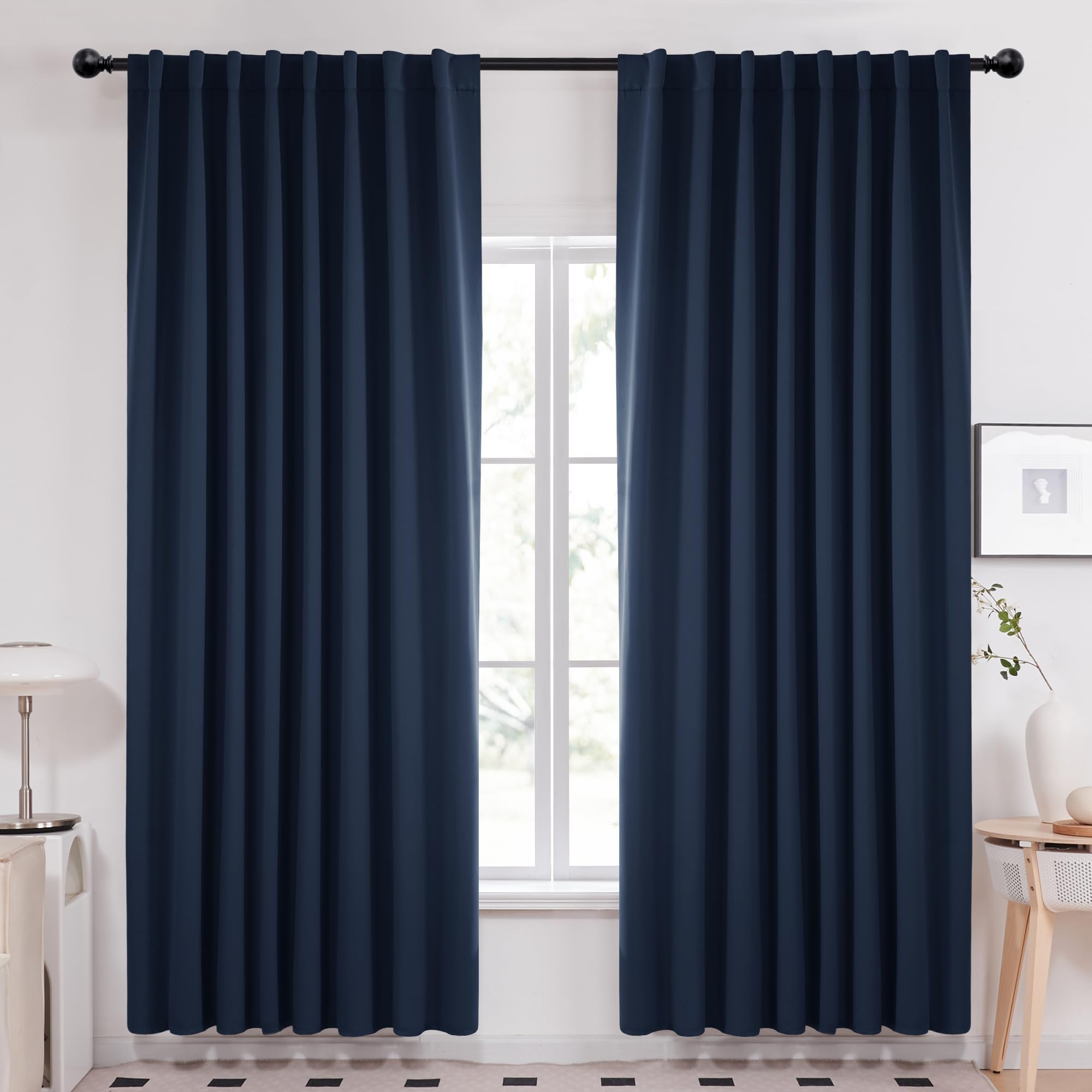 Deconovo Blackout Curtains – Room Darkening, Noise-Reducing, Thermal Insulated – Energy-Efficient Window Treatment For Bedroom, Living Room & Home Office – 2 Panels, Navy Blue, 70W X 108L Inch
