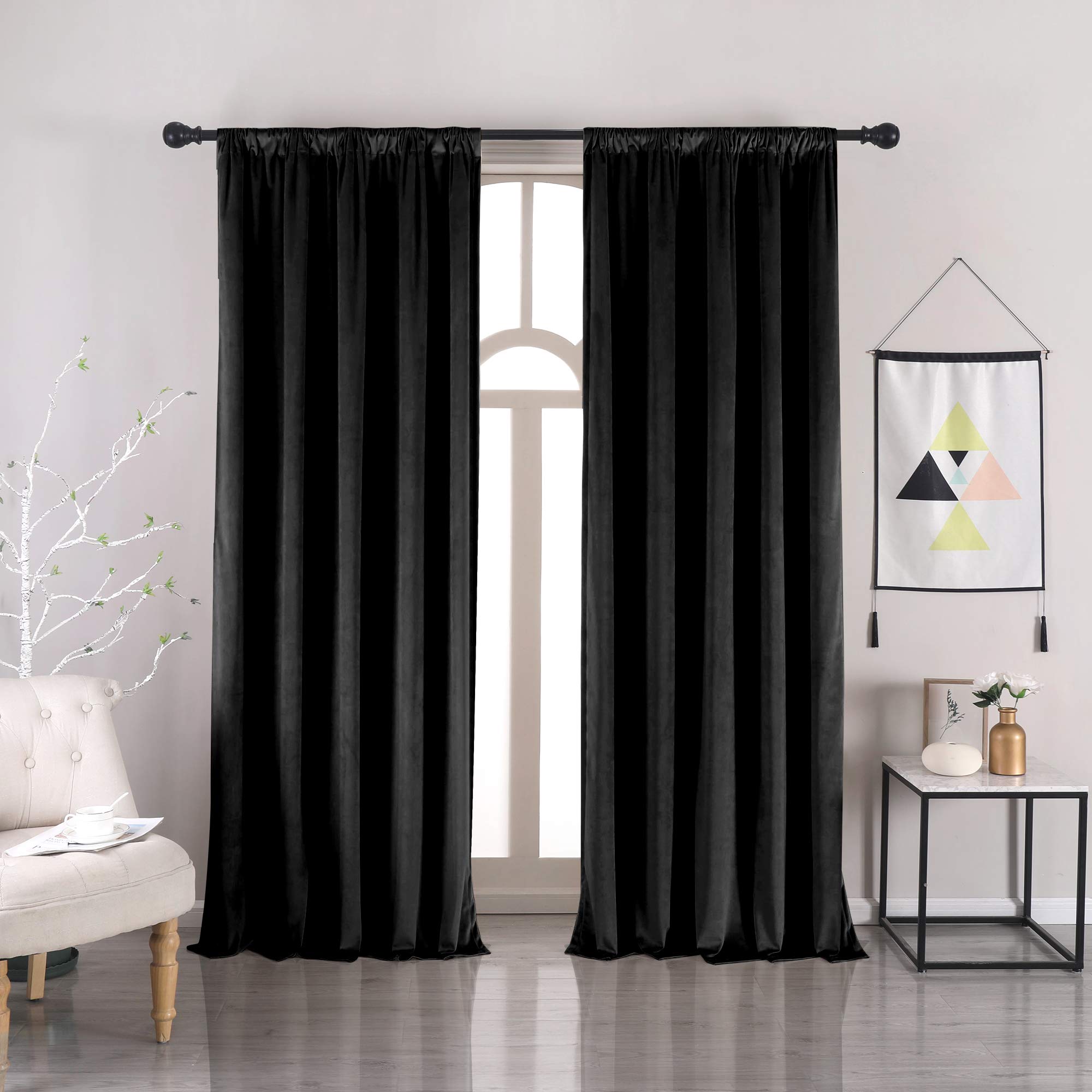 Nanbowang Black Velvet Curtains 84 Inches Long Soft Curtains Rod Pocket Thermal Insulated Curtains Window Treatment For Bedroom