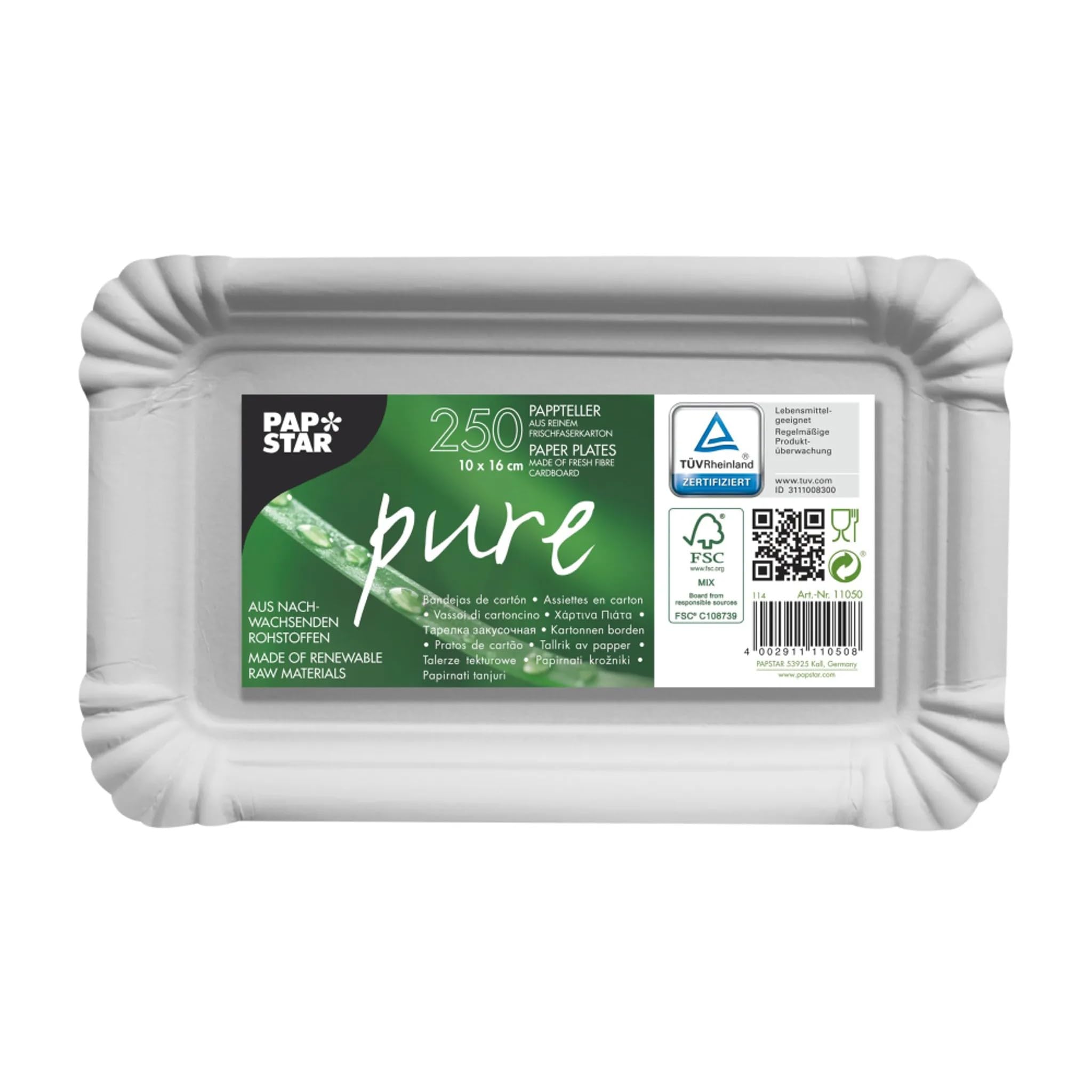 250 Plates, cardboard pure, rectangular, 10 cm x 16 cm white.