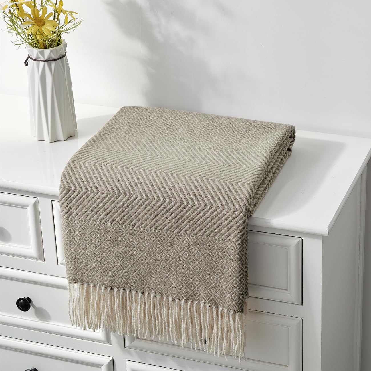 Crevent 50'X60' Farmhouse Breathable Soft And Warm Classic Throw Blanket For Sofa Couch Bed, Faux Cashmere Home Decoration Thr