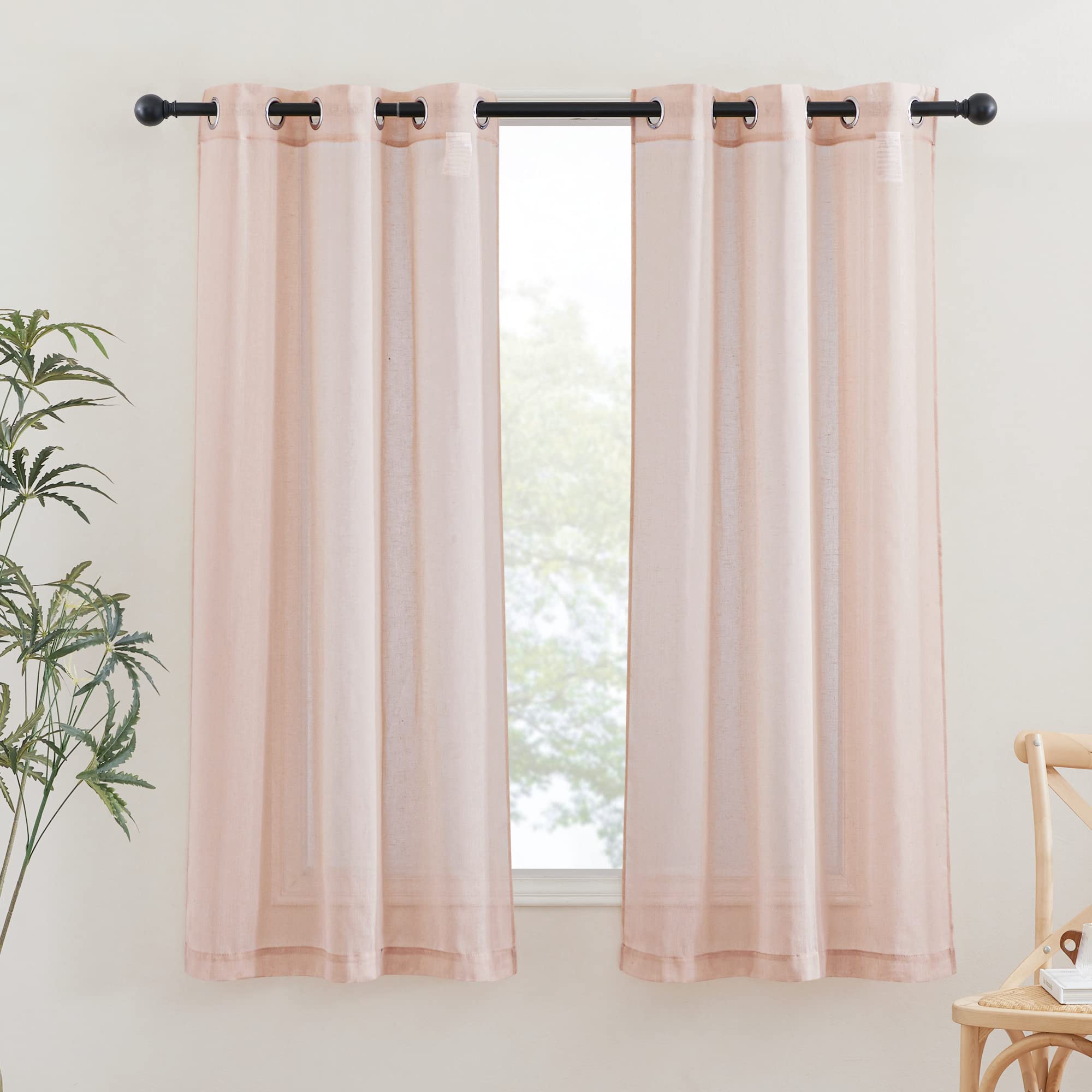 Nicetown Pink Curtains For Girls Bedroom, Decorative Grommet Flax Linen Semitransparent Casual Window Drapes Privacy With Light