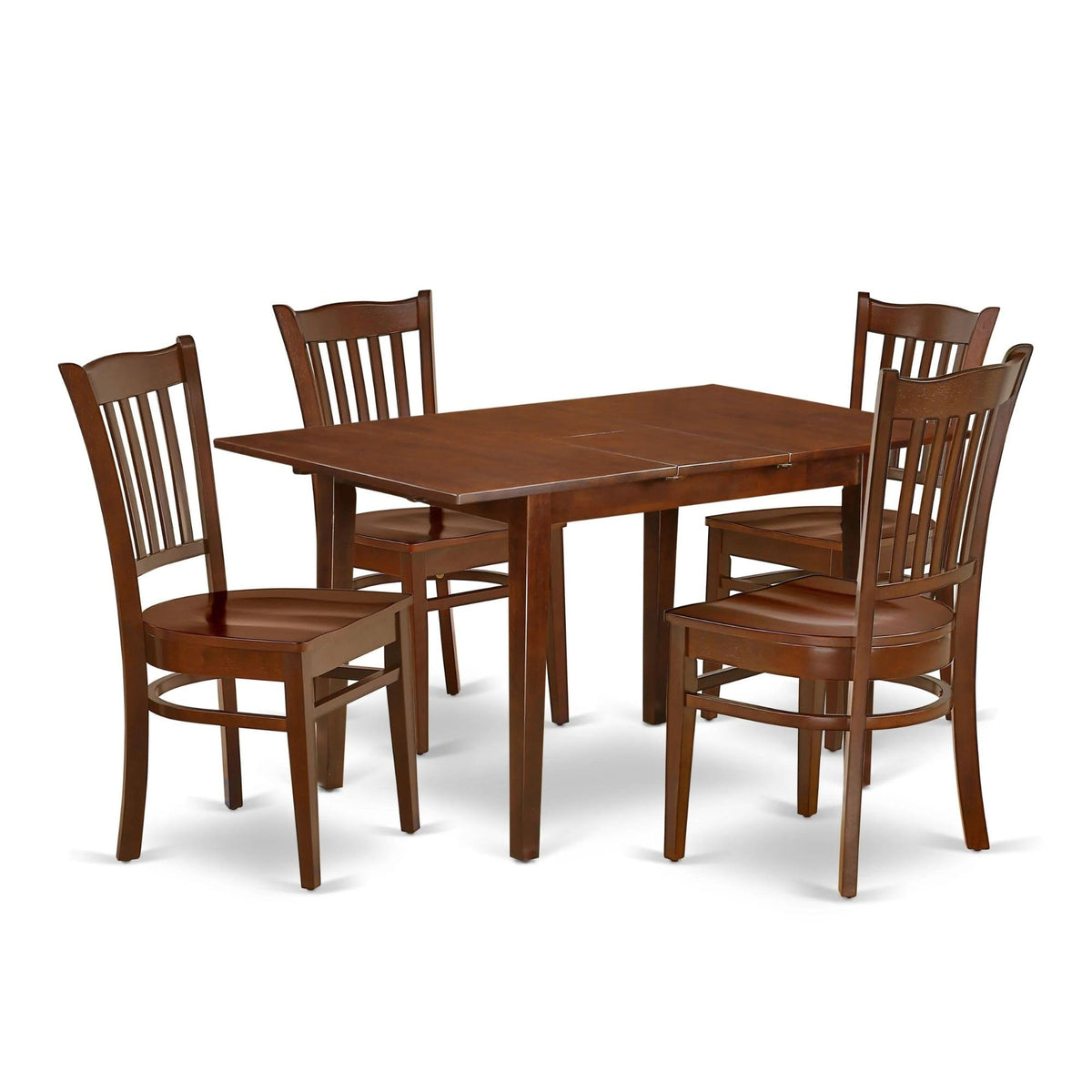 East West Furniture NOGR5-MAH-W 5 Piece Dining Room Table Set Includes a Rectangle Wooden Table with Butterfly Leaf and 4 Kitchen Dining Chairs, 32x54 Inch, Mahogany