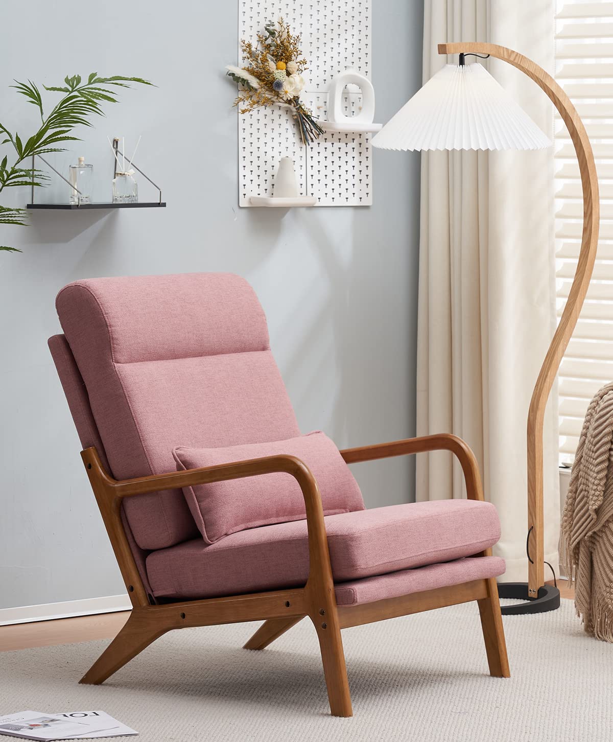 Joybase Mid Century Modern Lounge Accent Chair - High Back, Comfy Reading Chair For Living Room, Office, Bedroom - Wood Frame Ar