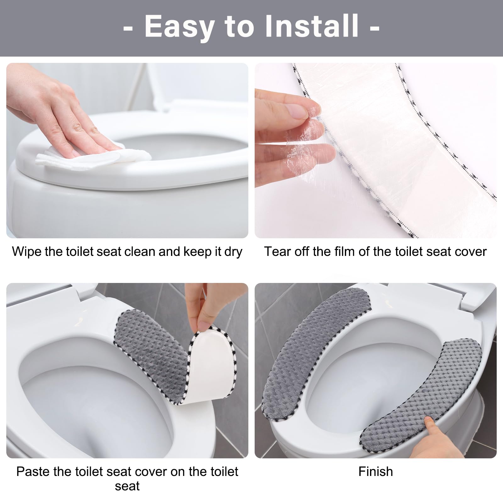 2Pairs Warm Toilet Seat Cover Mat Plush Thick Toilet Seat Padded Non Slip Soft Toilet Seat Cushion Washable Bathroom Warmer Stat