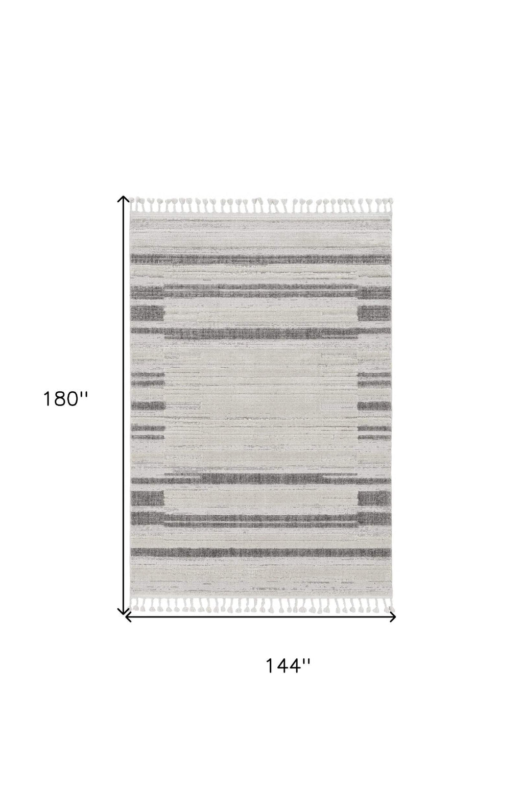 HomeRoots 5' X 8' Ivory Or Grey Abstract Brushstrokes Indoor Area Rug with Fringe
