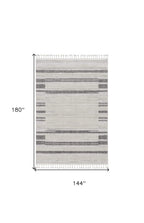 HomeRoots 5' X 8' Ivory Or Grey Abstract Brushstrokes Indoor Area Rug with Fringe