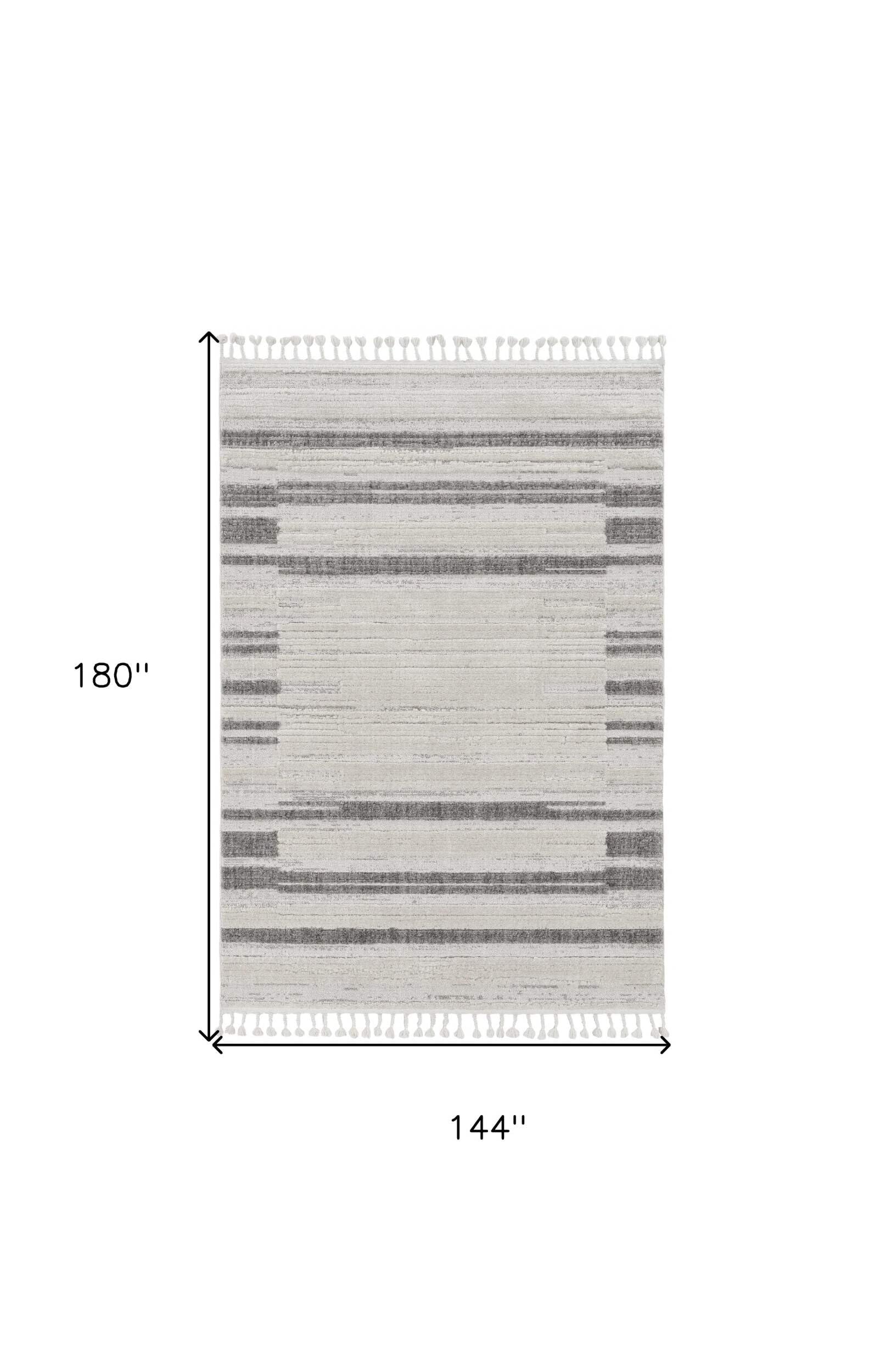 HomeRoots 5' X 8' Ivory Or Grey Abstract Brushstrokes Indoor Area Rug with Fringe
