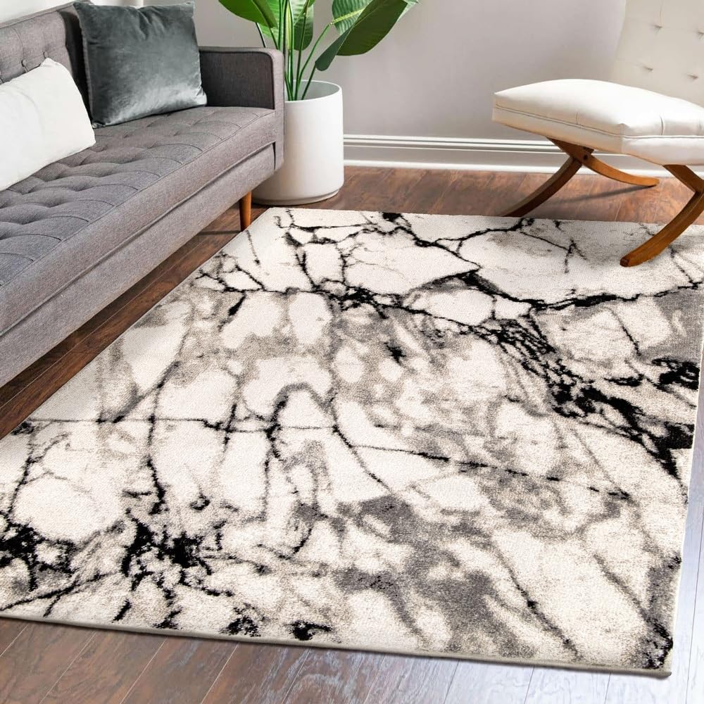 Orian Rugs Adagio Great Falls - 5'3&quot; X 7'6&quot; White Contemporary Style In Abstract Pattern For Indoor Home Office Décor, Naturally Stain Resistant And Virtually Non-Shedding, Plush Rectangle Area Rug