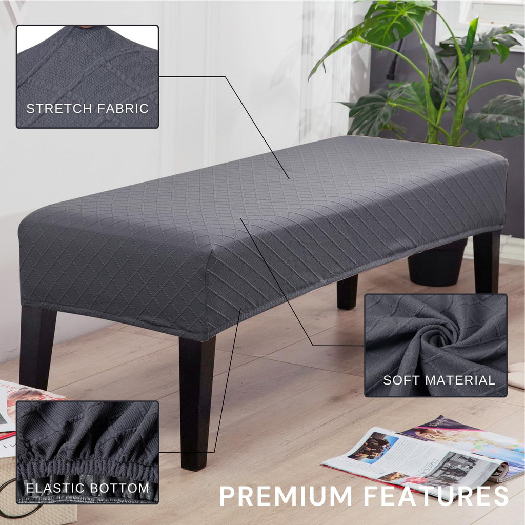 Searchi Stretch Dining Bench Covers, Washable Anti Dust Durable Bench Cushion Covers Jacquard Bench Slipcover, Dining Room Bench Covers For Dining Room, Bedroom, Living Room(Grey Jacquard)