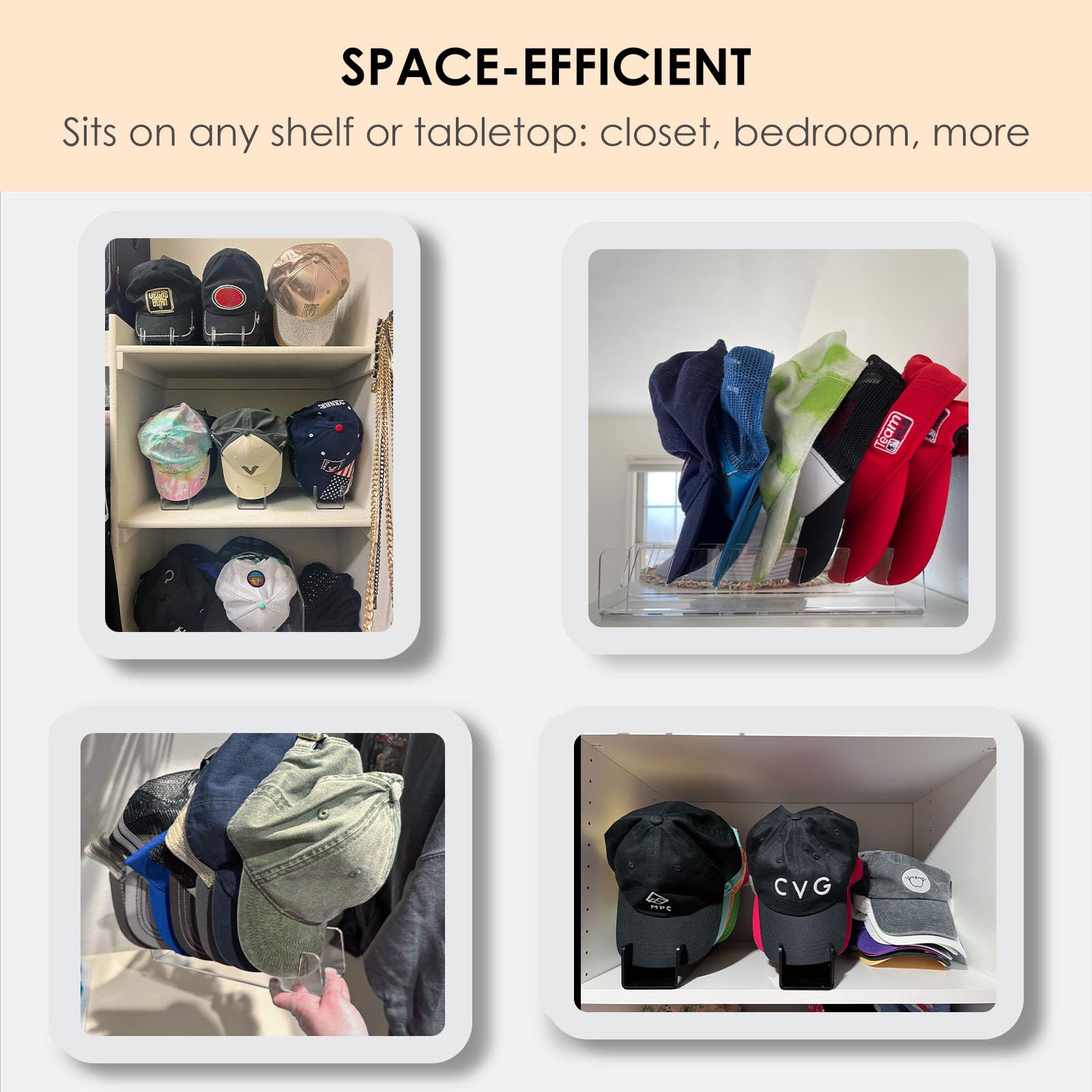 Oaprire Hat Stand For Baseball Caps Display And Organizer, No Install Acrylic Hat Organizer 2 Pack Holds 14 Baseball Caps For Cl