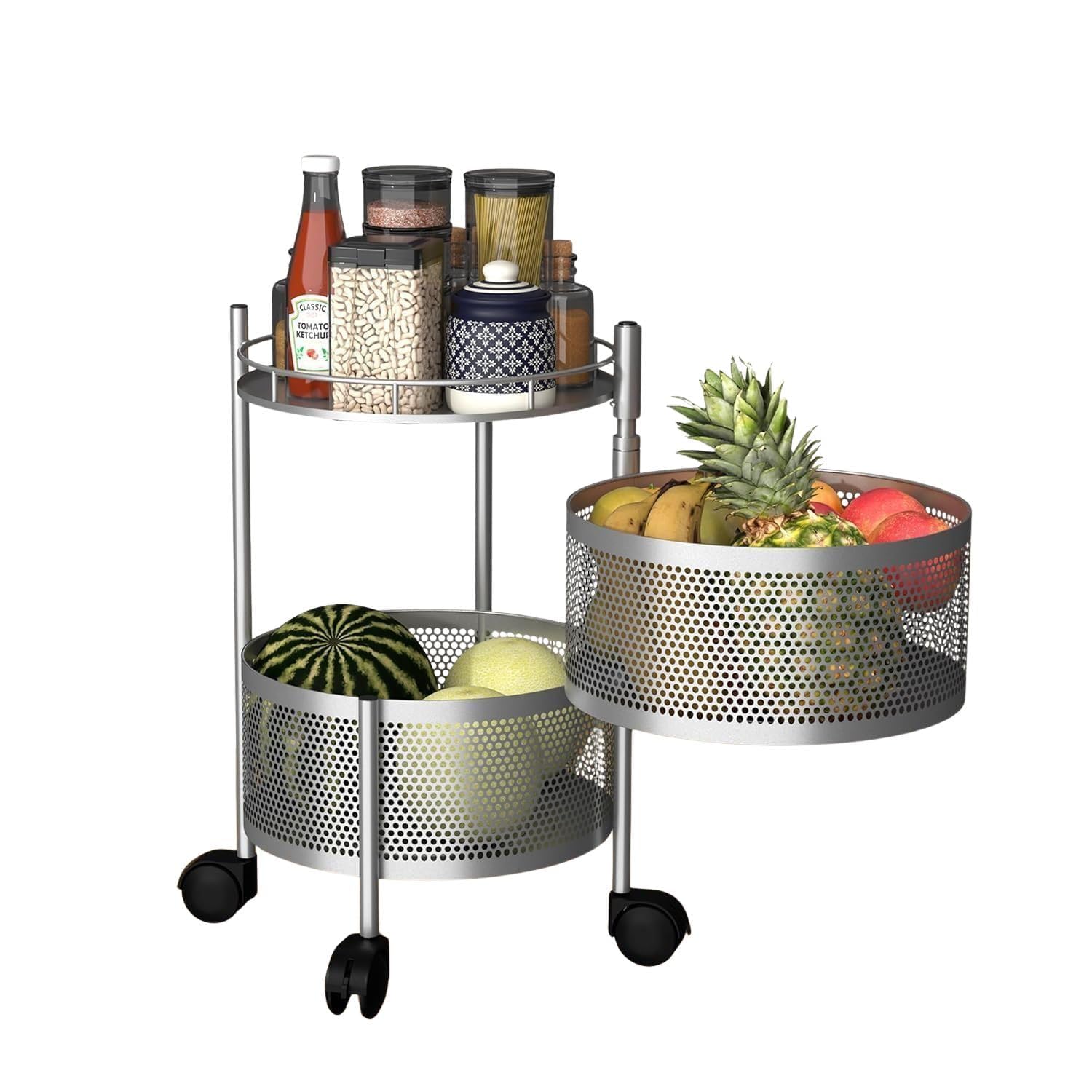 Arowanaa Metal Kitchen Trolley With Wheels, Rolling Storage Organizer Rack For Fruits, Vegetables, Onion & Grocery, Multi Layer 