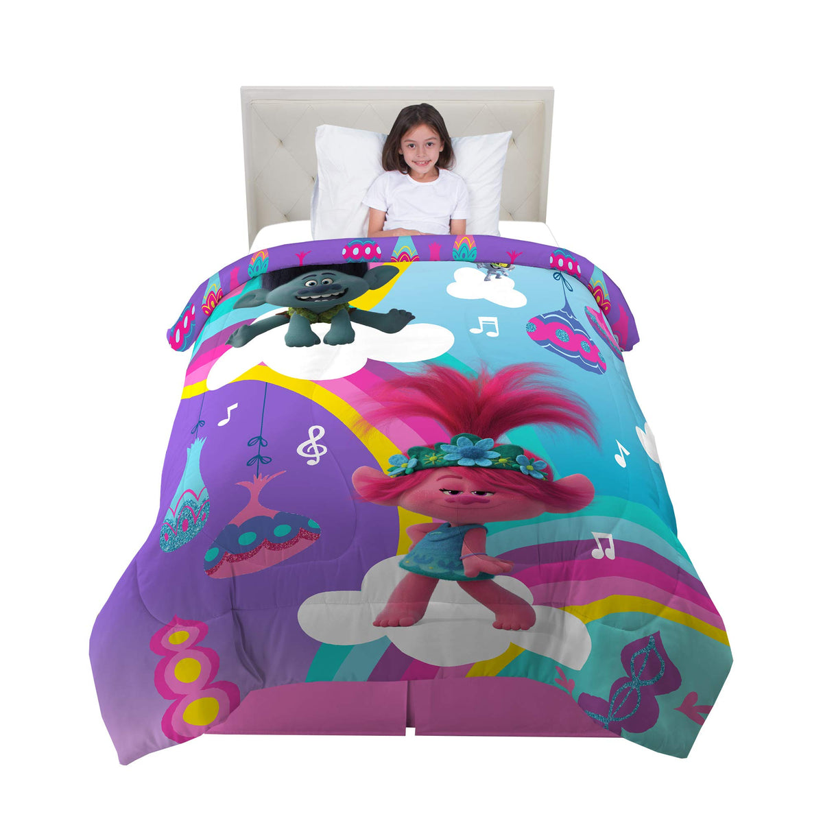 Franco Kids Bedding Super Soft Reversible Comforter, Twin/Full, Trolls World Tour