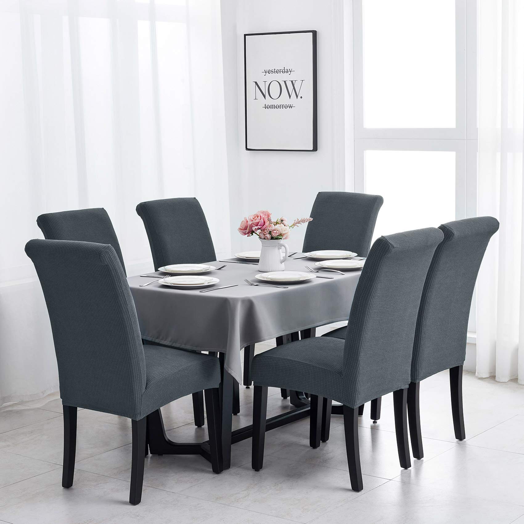 Joccun Chair Covers For Dining Room Set Of 2,Water Repellent Dining Chair Slipcovers Stretch Dining Room Chair Covers Seat Protector,Washable Parsons Chair Cover For Home,Hotel,Banquet(Gray,2 Pack)