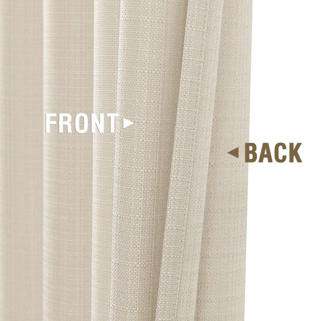 Jinchan Curtains Linen Textured Casual Weave Curtains For Living Room Beige 90 Inches Long 2 Panels Curtains Grommet Top Light Filtering Window Drapes Panels For Bedroom Curtains Heathered Beige