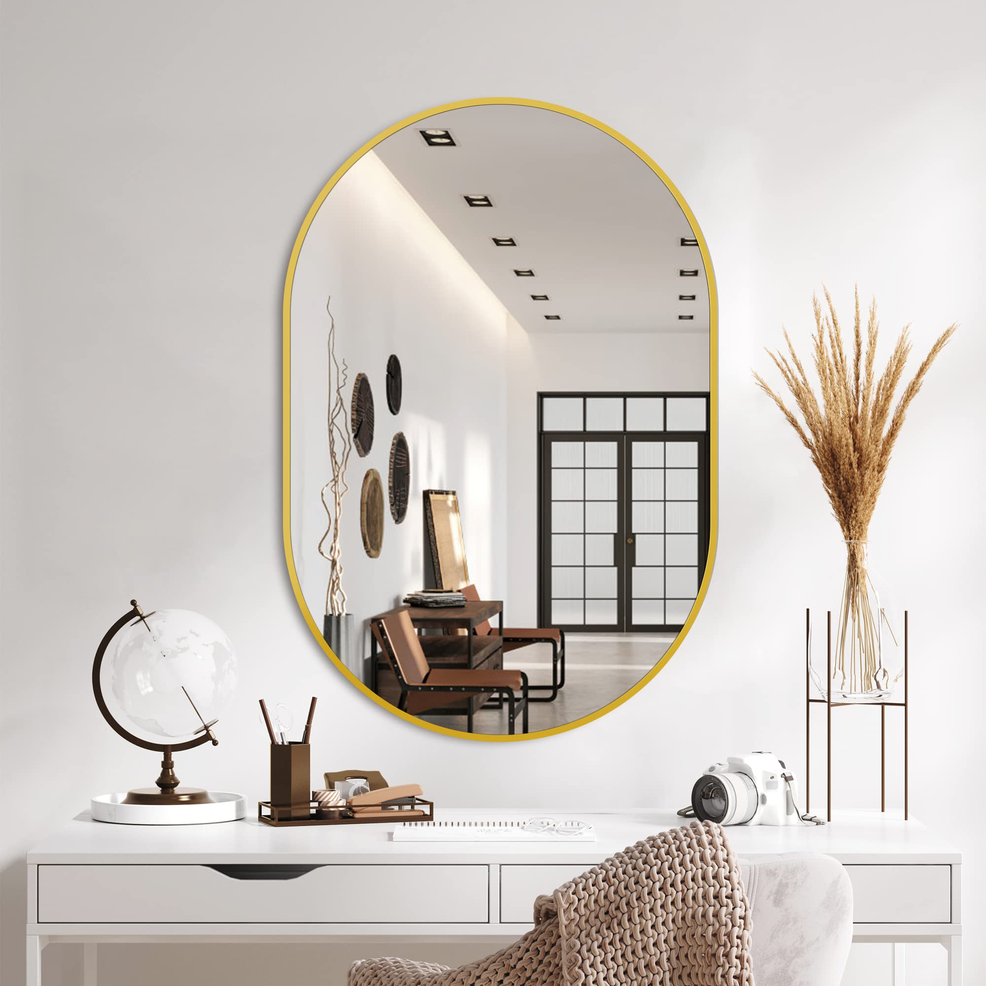 Bathroom Mirror for Wall, 36x24, Gold Oval Mirror for Bedroom Entryway Bathroom, Metal Framed Vanity Mirror(36x24, Gold)