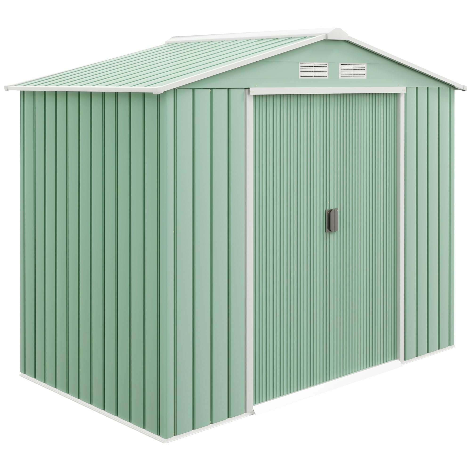 Outsunny 7' X 4' Outdoor Storage Shed, Garden Tool Metal Shed With Foundation Kit, Double Lockable Door, Air Vents And Sloping R