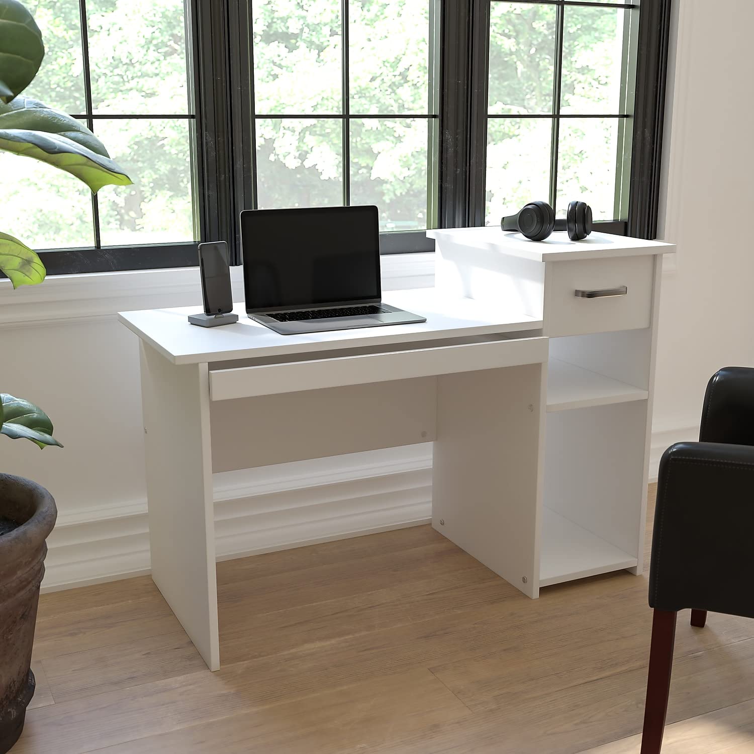 Flash Furniture Highland Park White Computer Desk With Shelves And Drawer