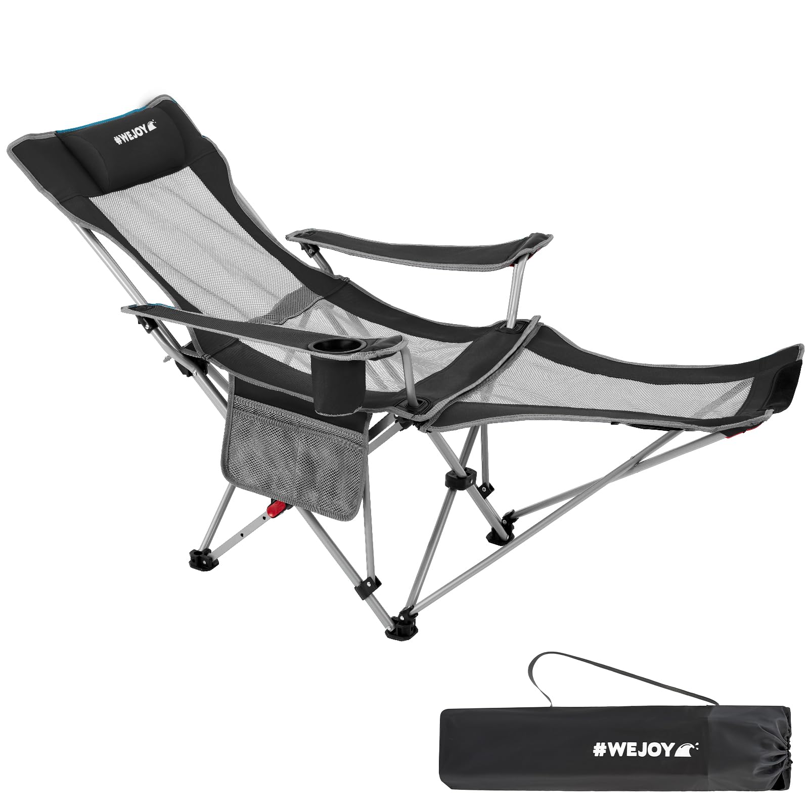 #WEJOY 2-in-1 Reclining Camping Chair, Lightweight Folding Camping Chair with Adjustable Backrest & Footrest, Camping Lounge Cha