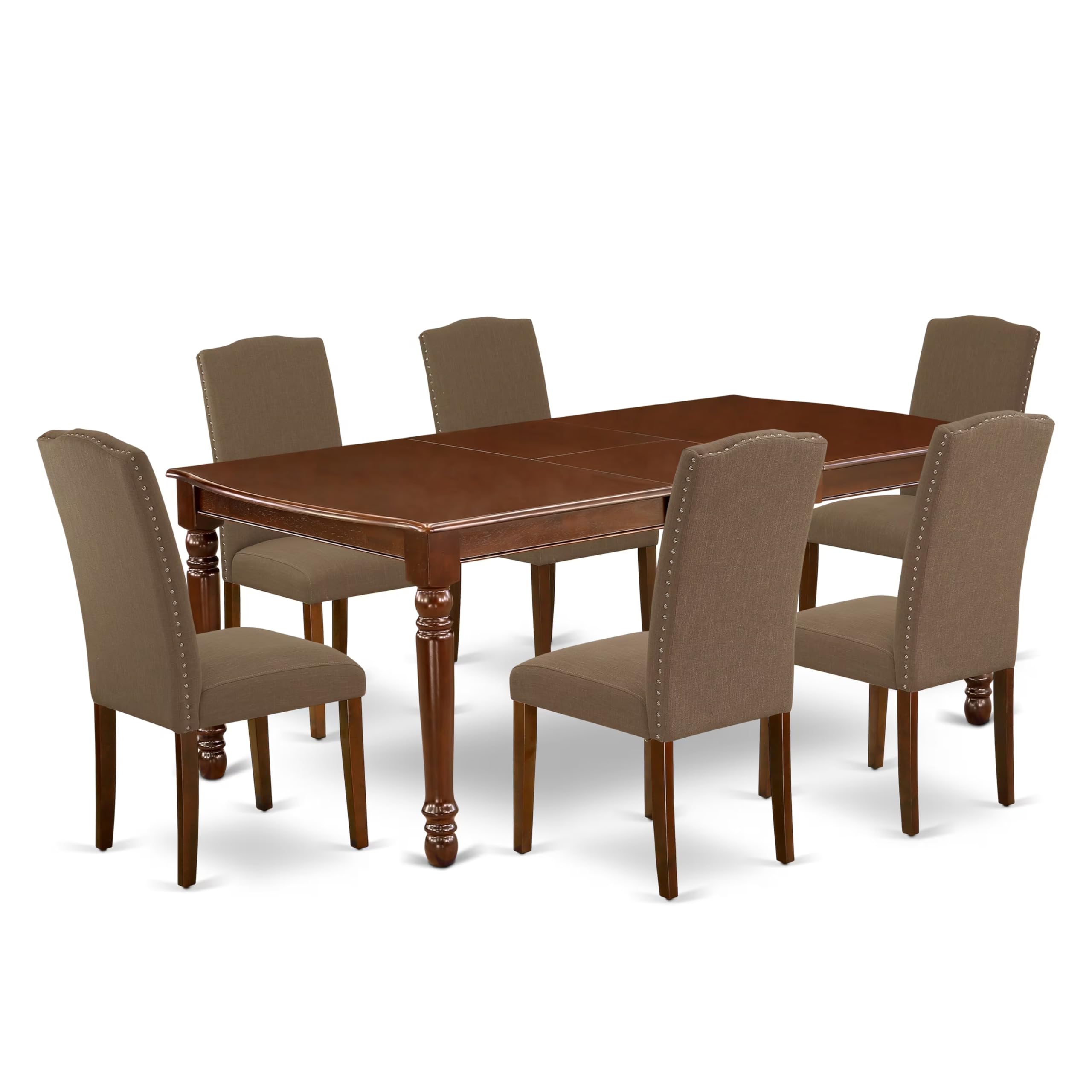 East West Furniture Doen7-Mah-18 7 Piece Dining Table Set Consist Of A Rectangle Wooden Table With Butterfly Leaf And 6 Dark Coffee Linen Fabric Upholstered Chairs, 42X78 Inch, Mahogany