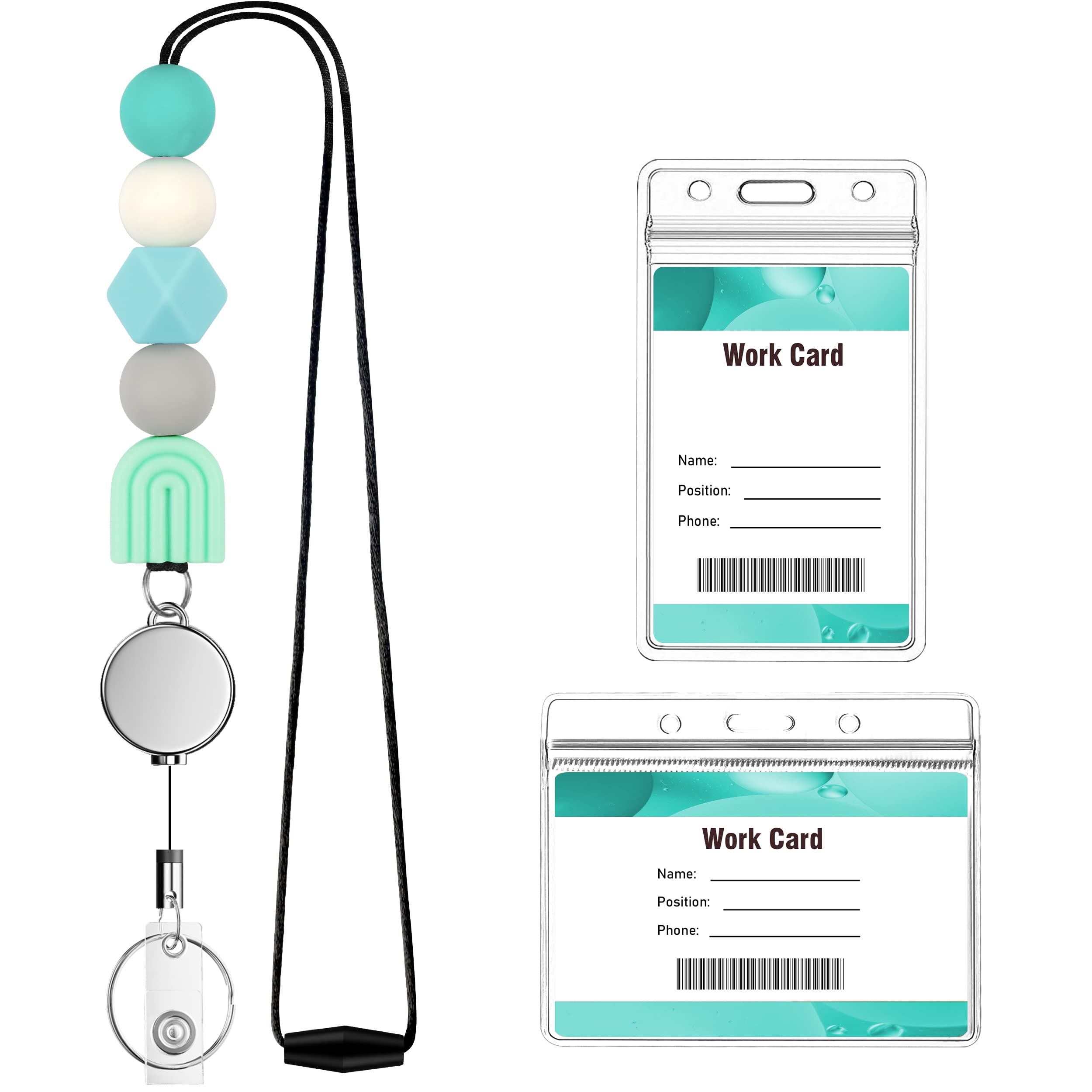 Retractable Lanyard With Badge Holders, Kaptron Cute Teacher Lanyard For Id Badges And Keys, Silicone Beaded Lanyard For Women,